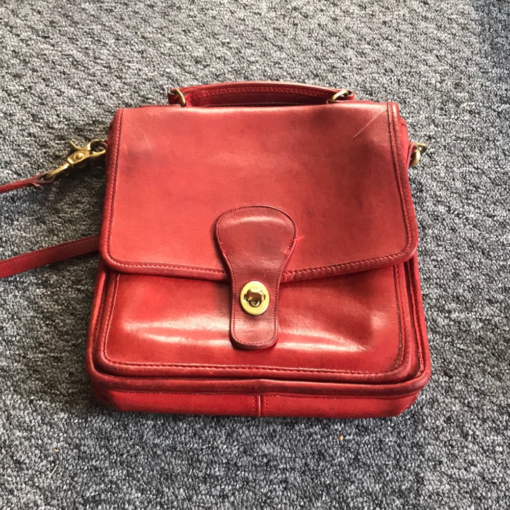 Red vintage coach cross body court bag